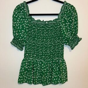 Max Studio Green Floral Smocked Puff Sleeve Top - Size S